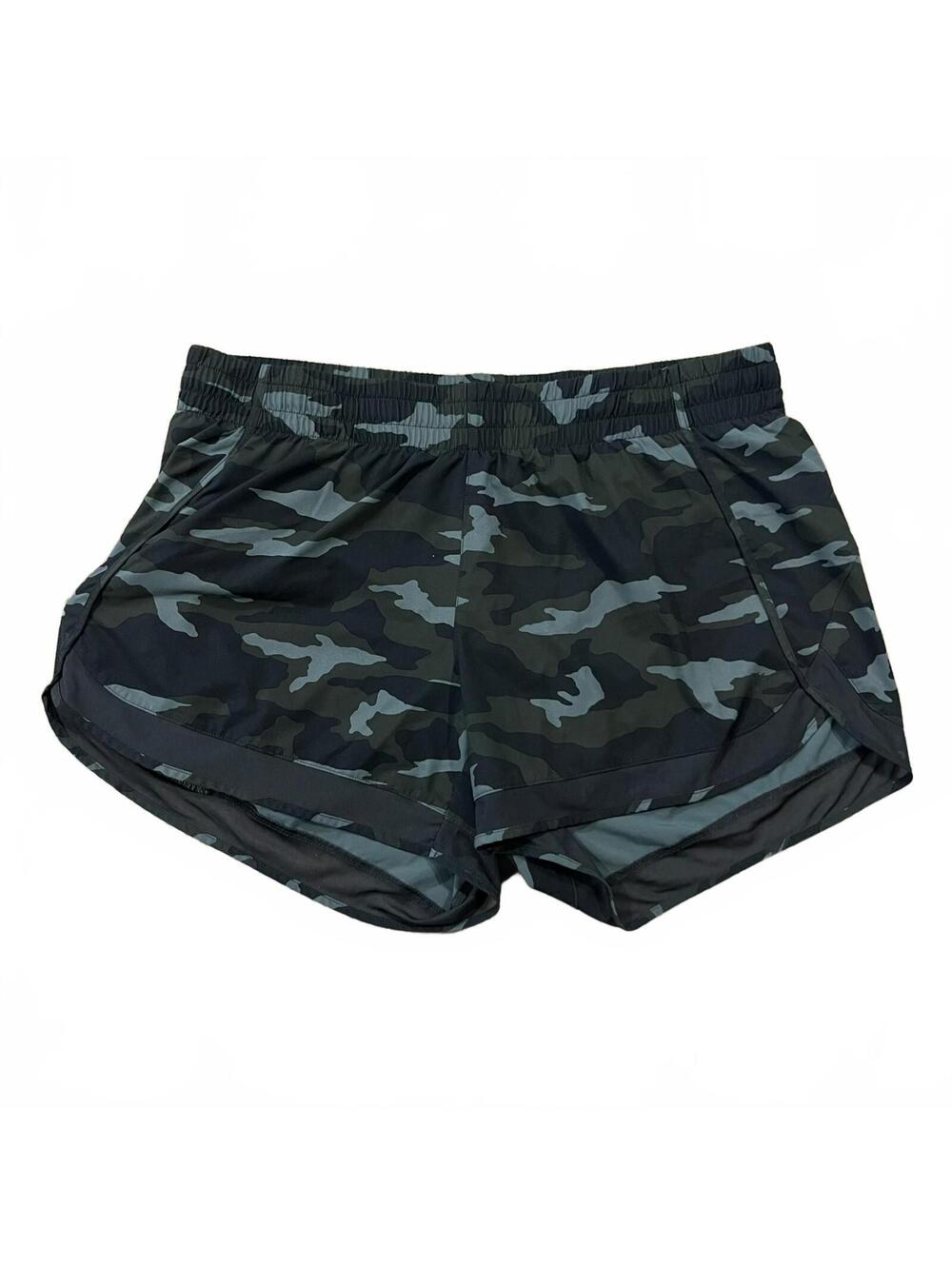 Athleta Mesh Racer Run Shorts 4" Green Camo Size Large